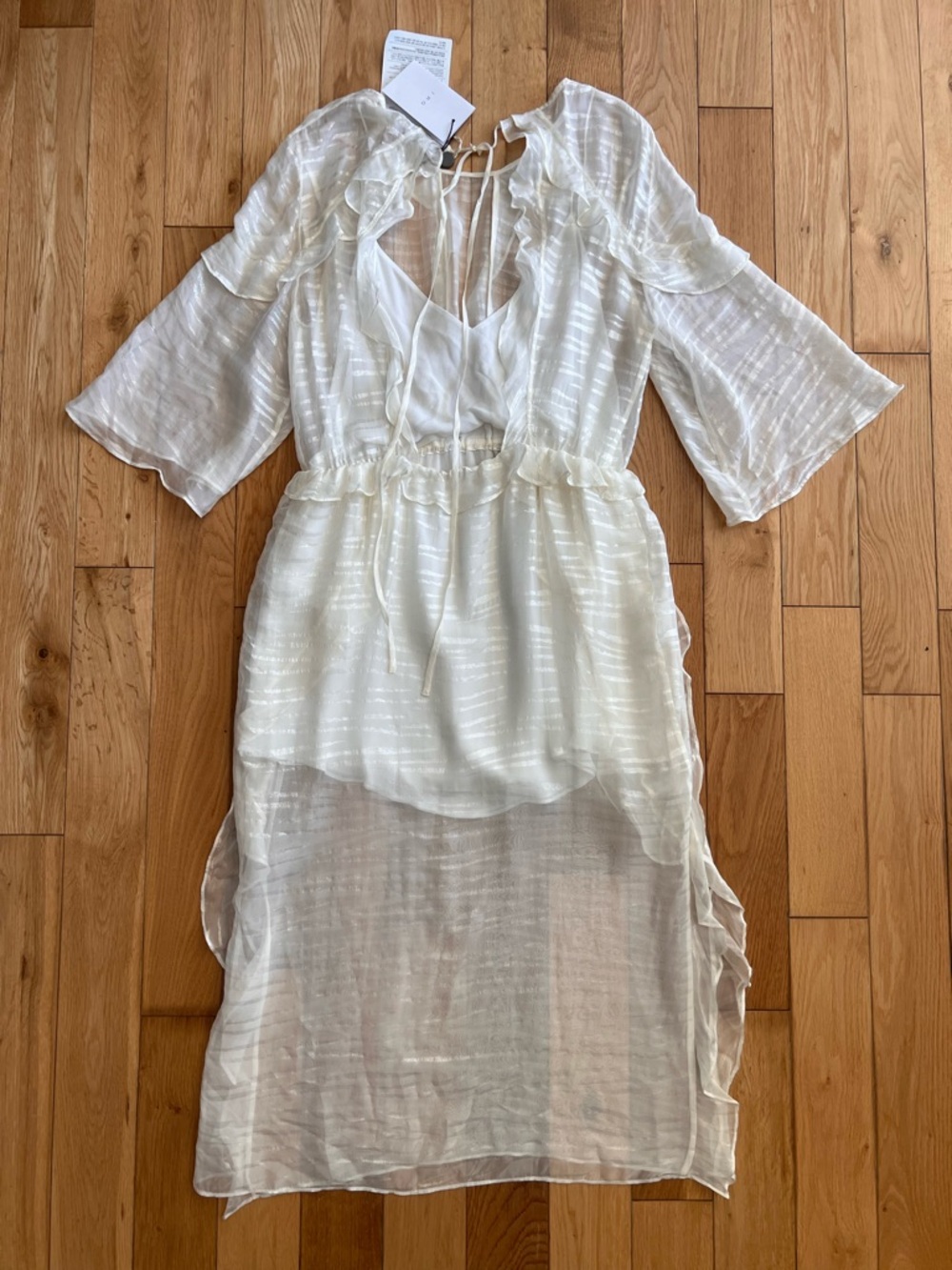 NEW IRO Paris Eolla Open Back Ruffled Jacquard Midi Dress Sheer Ethereal Flowy 8 - Picture 5 of 8